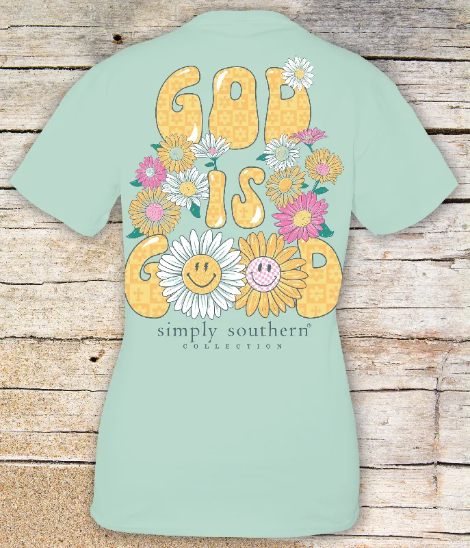 Simply Southern 'God is Good' Floral Bliss Short Sleeve Tee Satin Fabric Silk Fabric Chiffon Fabric