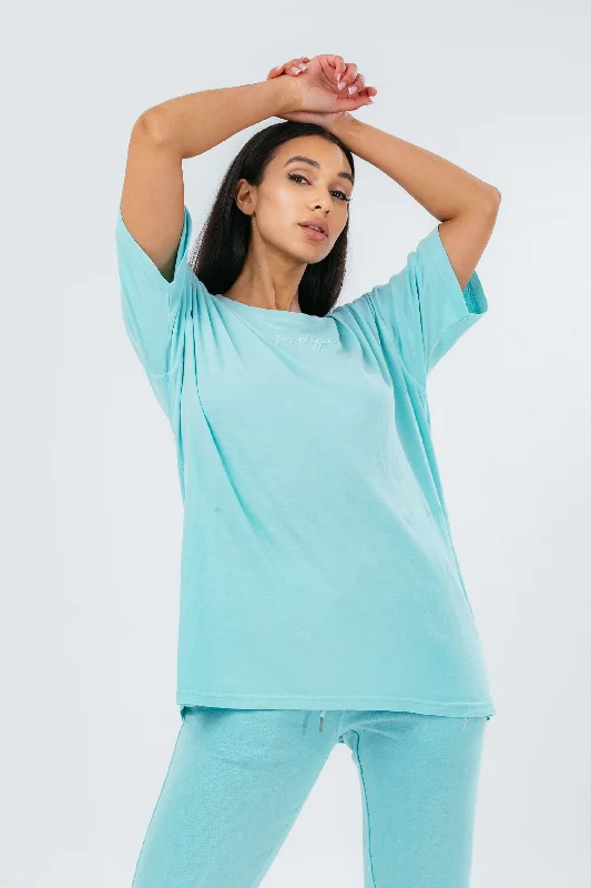 HYPE WASHED MINT SCRIBBLE LOGO WOMEN'S OVERSIZED T-SHIRT Cashmere Blend Cotton Blend Poly Blend