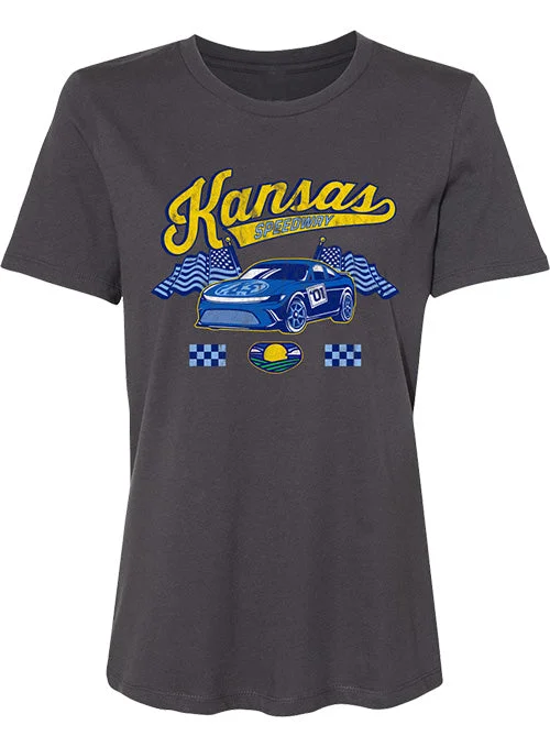 Ladies Kansas Americana Car T-Shirt V-Neck T-Shirt Long Sleeve Cotton