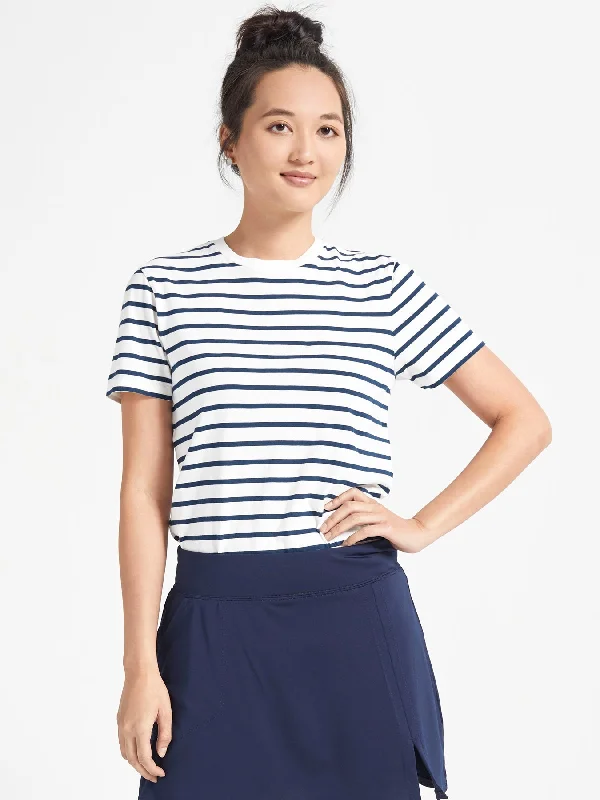 Ladies' Breton Stripe Crewneck Tee - Navy & White Casual Formal Business