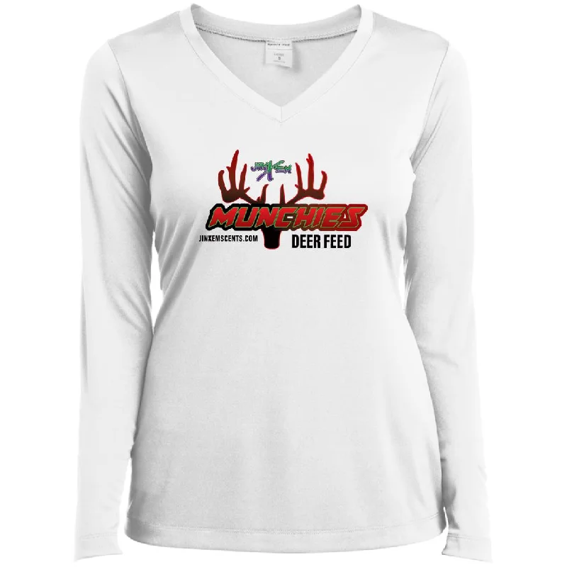 Ladies’ Long Sleeve Performance V-Neck Tee Fleece Fabric Down Fabric Feather Fabric