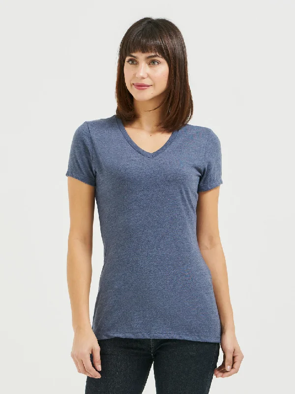 Ladies' V-Neck Tee - Heathered Navy Mesh Canvas Denim