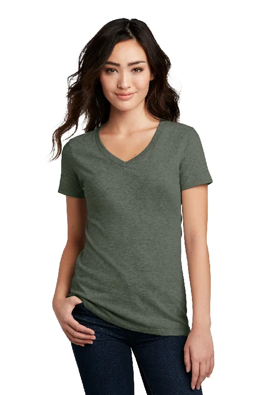 Ladies' V-Neck Tee - Heathered Olive Polka Dot Checkered Tartan