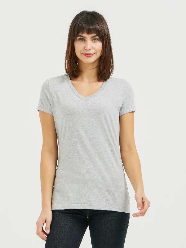 Ladies' V-Neck Tee - Light Heather Grey Iron Safe Non-Iron Wrinkle Free