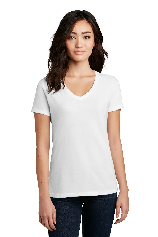 Ladies' V-Neck Tee - White Print Jacquard Patchwork