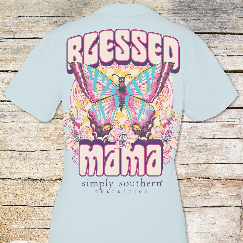 Simply Southern Retro Rock 'Blessed Mama' Butterfly Tee Handmade Hand-knitted Hand-woven