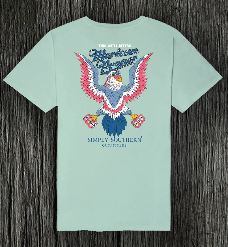 Simply Southern Rocker Eagle Defender Tee American Proper Iron Safe Non-Iron Wrinkle Free