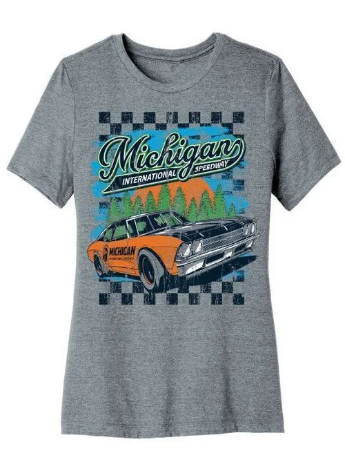 Ladies Michigan Graffiti Car T-Shirt Notch Collar Peter Pan Collar Cowl Neck