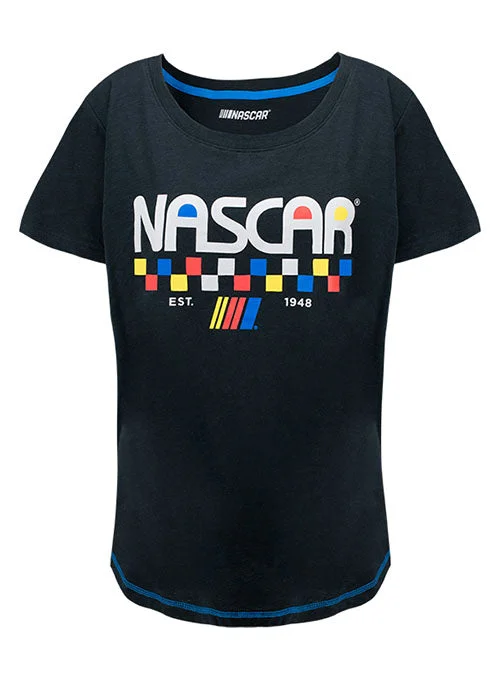 Ladies NASCAR Checkered Scoopneck T-Shirt Handmade Hand-knitted Hand-woven