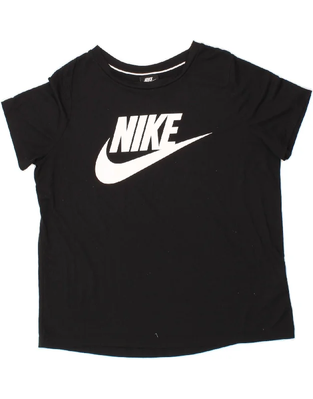 NIKE Womens Graphic T-Shirt Top UK 18 XL Black Polyester Thin T-Shirt Open Front Quick Dry