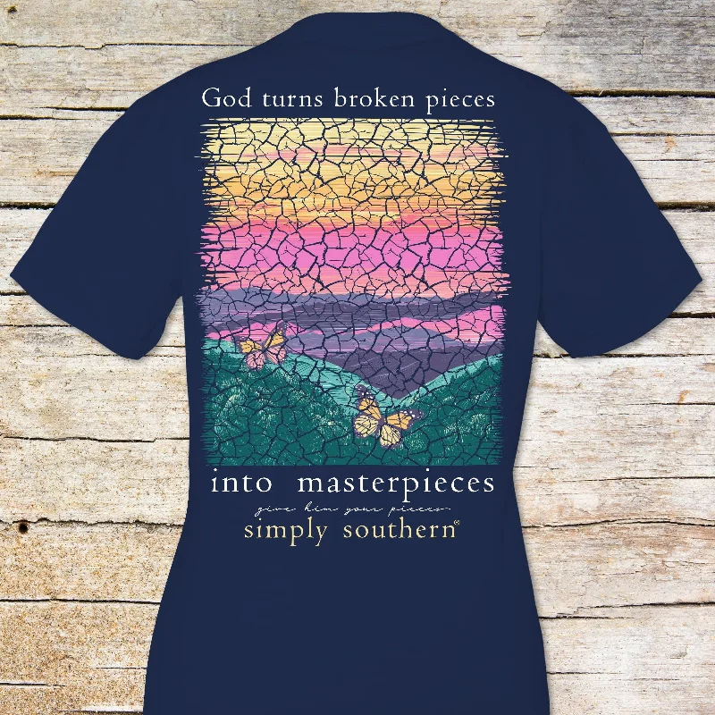 Simply Southern Stained Glass Mountain Masterpiece Short Sleeve T-Shirt in Youth and Adult Sizes Layered Multi-layer Single Layer