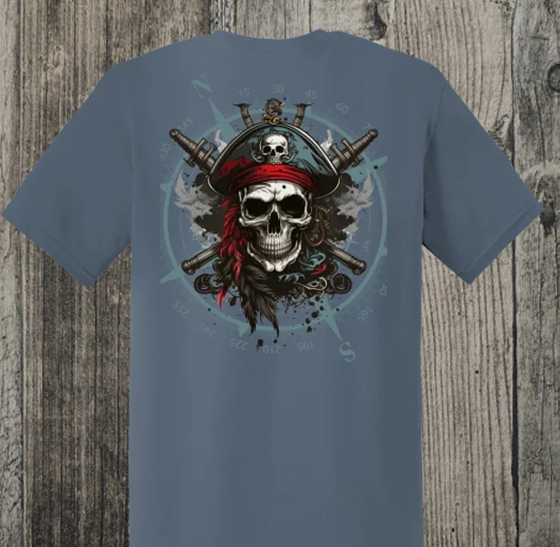 Pirate Skull Super Soft Ring Spun 100% Cotton Midweight Unisex T-Shirt TShirt Real Fur Shearling Chenille