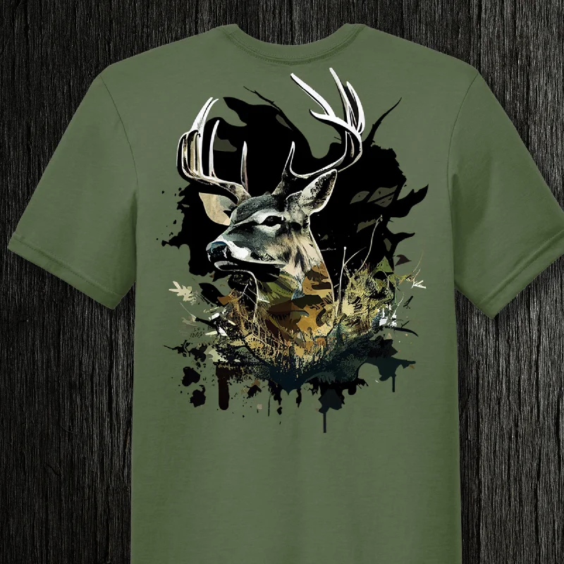 Premium Slate Super Soft Tee: 60% Cotton, 40% Polyester with Camouflage Deer Design Beaded Sequined Faux Fur