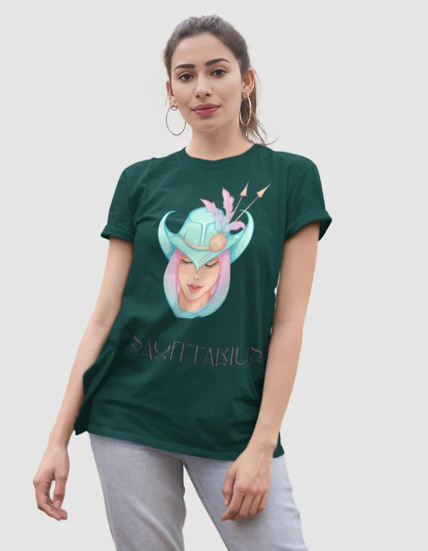 Sagittarius Zodiac Graphic Printed Oversized T-Shirt For Women Mesh Blend Leather Blend Suede Blend