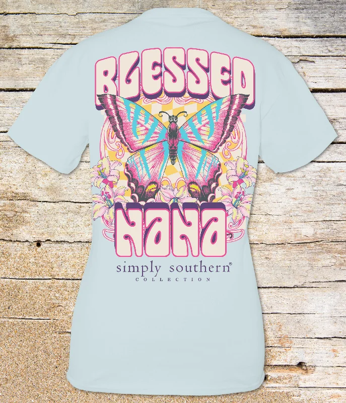 Simply Southern Retro Rock 'Blessed Nana' Butterfly Tee Satin Fabric Silk Fabric Chiffon Fabric