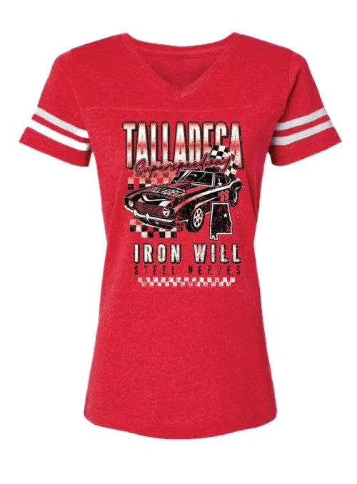 Ladies Talladega Iron Car T-Shirt Mesh Fabric Canvas Fabric Denim Fabric