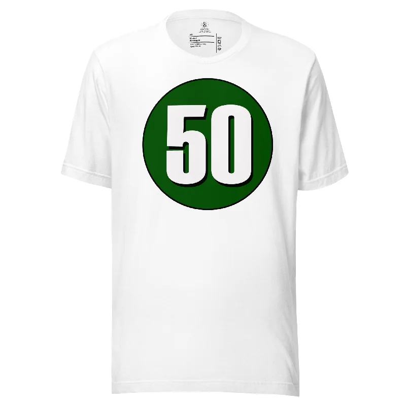 Unisex t-shirt: White on Hunter Green 50 Solid Color Striped Floral