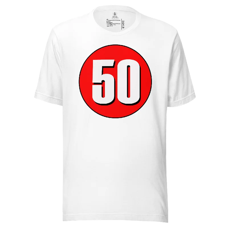 Unisex t-shirt: White on Red 50 Fleece Nylon Spandex