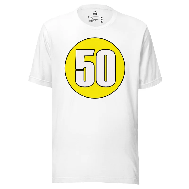 Unisex t-shirt: White on Yellow 50 Fashionable Trendy Casual