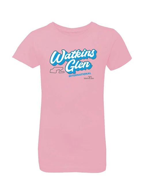 Youth Girls Watkins Glen International Bubble Font T-Shirt Solid Color Striped Floral