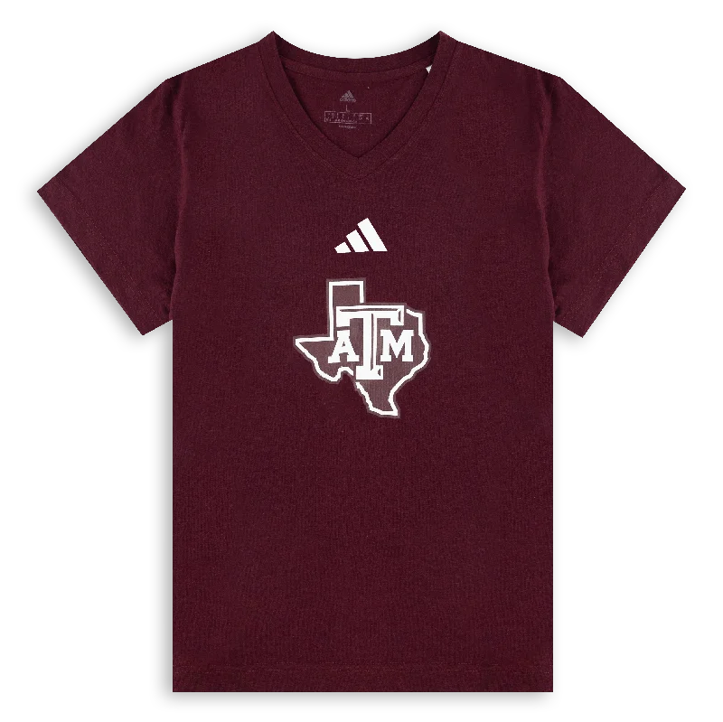 Texas A&M Adidas Womens Lonestar V Neck Tee Ribbed T-Shirt High Neck Heavyweight