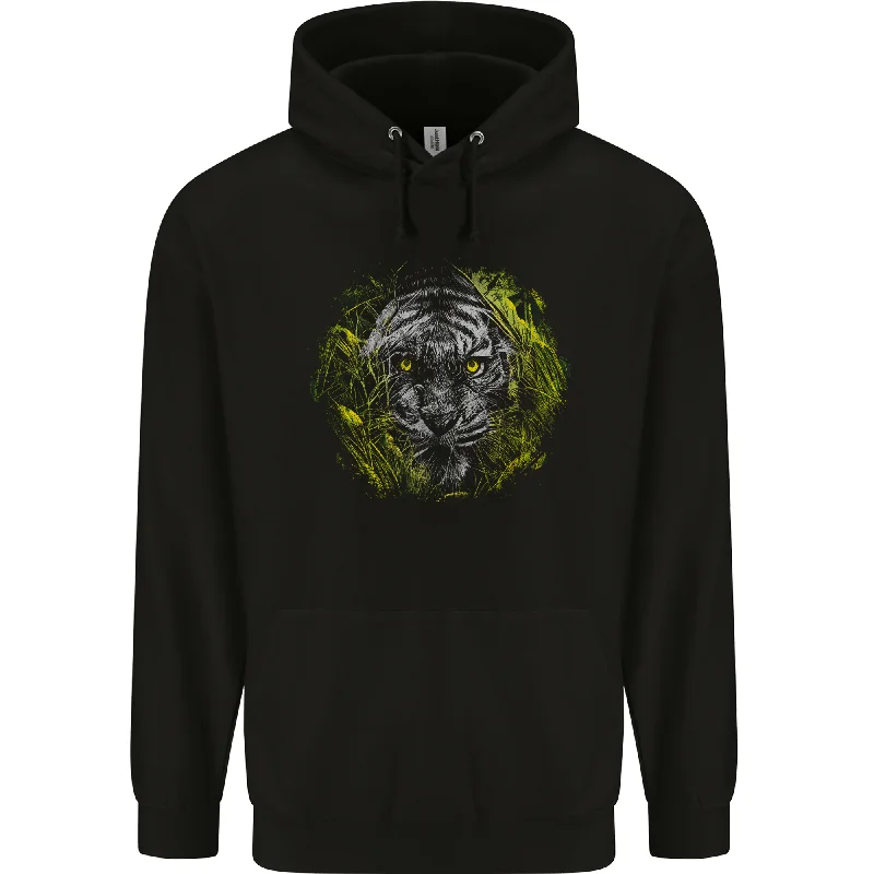 A Tiger in the Grass Mens 80% Cotton Hoodie Hoodie with Hem Ribbing Snug Secure