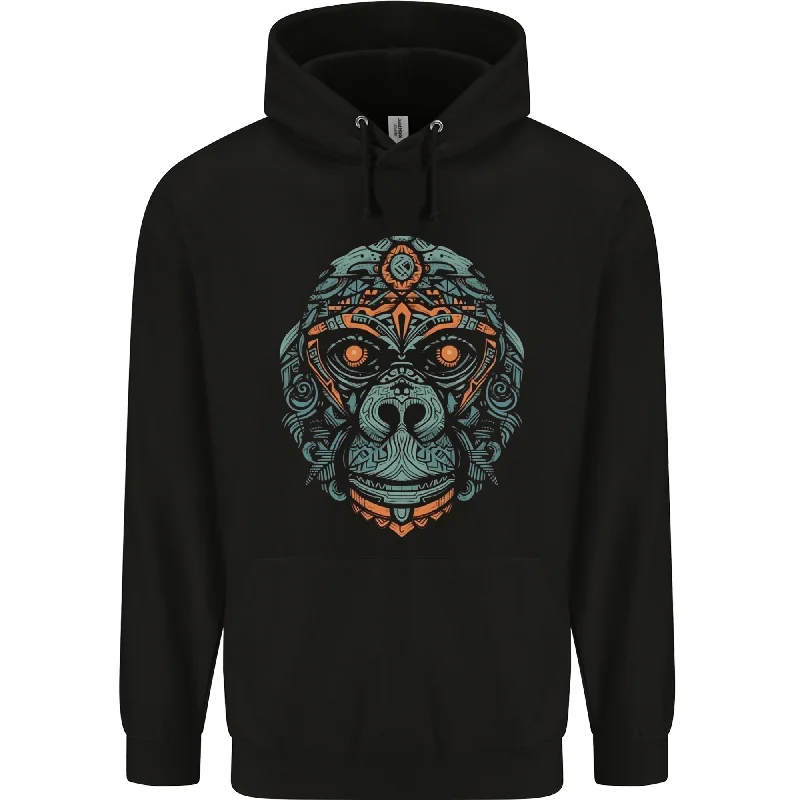 A Tribal Gorilla Mens 80% Cotton Hoodie Hoodie with Ribbed Neckline Snug Warm