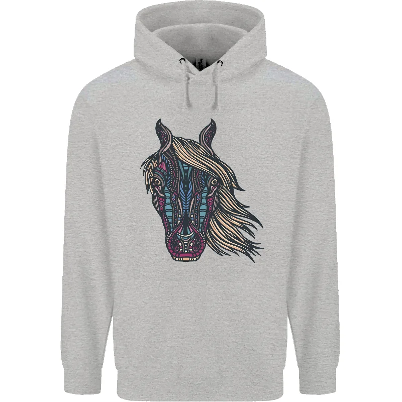 A Tribal Horse Equestrian Mens 80% Cotton Hoodie Hoodie with Velcro Closure Adjustable Secure