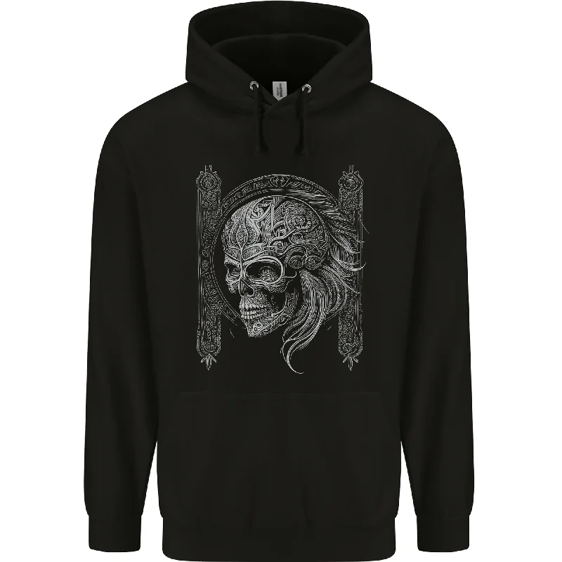 A Tribal Skull Celtic Mens 80% Cotton Hoodie Hoodie with Slit Hem Functional Movement