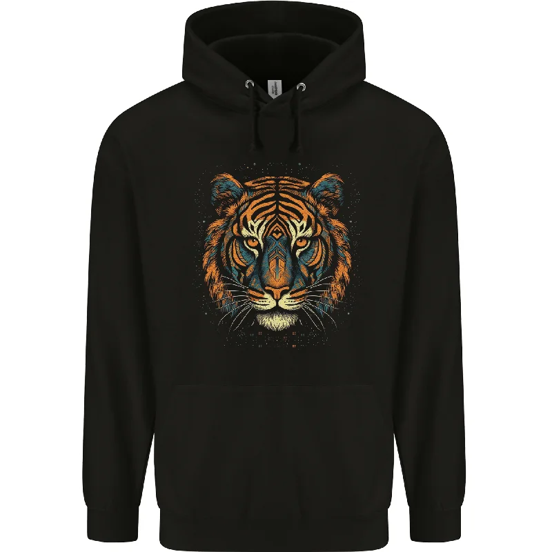 A Tribal Tiger Head Fantasy Mens 80% Cotton Hoodie Hoodie with Hem Elastic Stretchable Comfortable