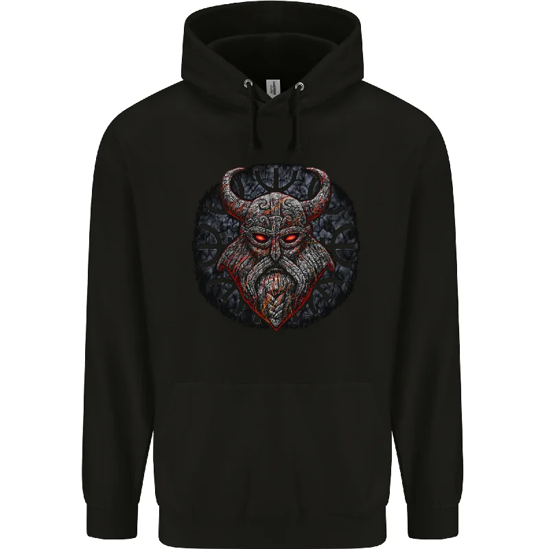 A Tribal Viking With Symbols Mens 80% Cotton Hoodie Hoodie with Hem Raw Edge Edgy Unfinished