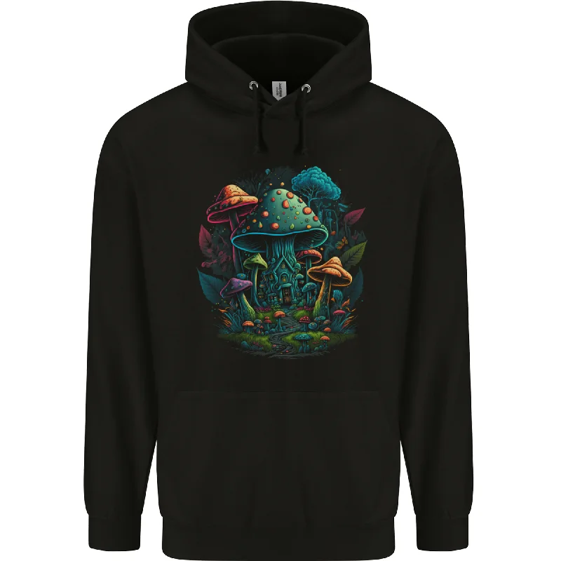 A Trippy Magic Mushroom City LSD Mens 80% Cotton Hoodie Hoodie with Typography Text Message