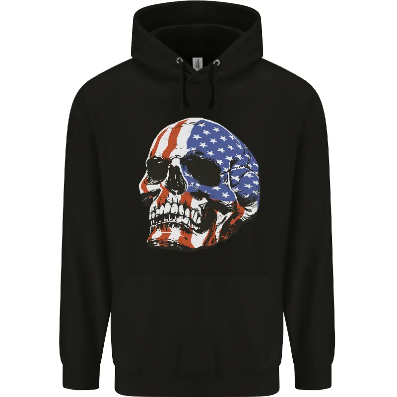 A USA Human Skull Flag America Mens 80% Cotton Hoodie Hoodie with Rhinestones Sparkly Elegant