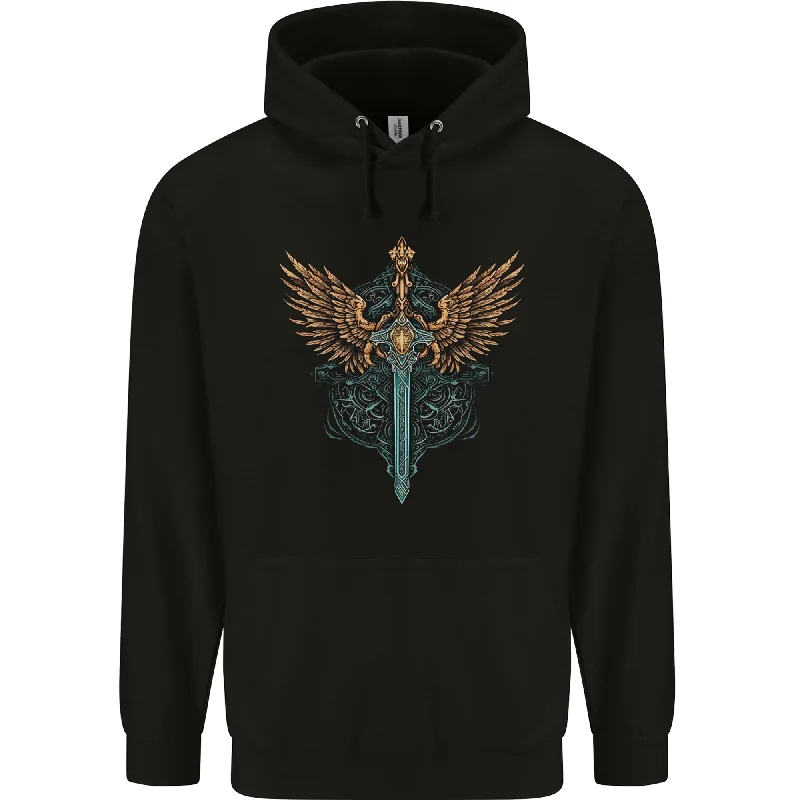 A Viking Sword With Wings Excalibur Tribal Mens 80% Cotton Hoodie Hoodie with Typography Text Message