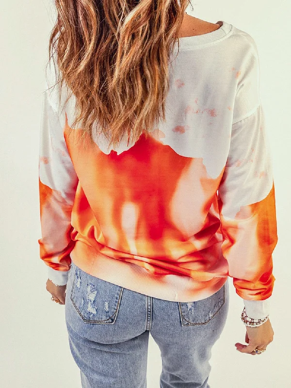 Abstract Print Crew Neck Sweatshirt Hoodie with Fur Luxurious Winter