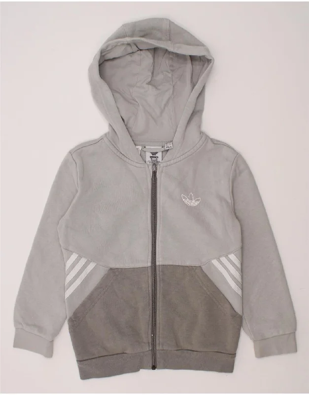 ADIDAS Boys Graphic Zip Hoodie Sweater 6-7 Years Grey Colourblock Cotton Hoodie with Print Artistic Unique