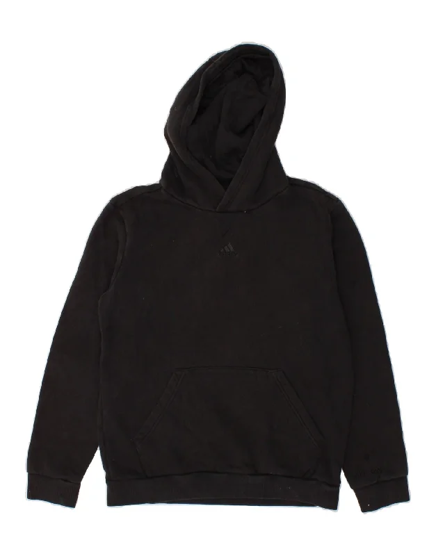 ADIDAS Boys Hoodie Jumper 13-14 Years Black Hoodie with Hidden Zipper Minimalist Clean