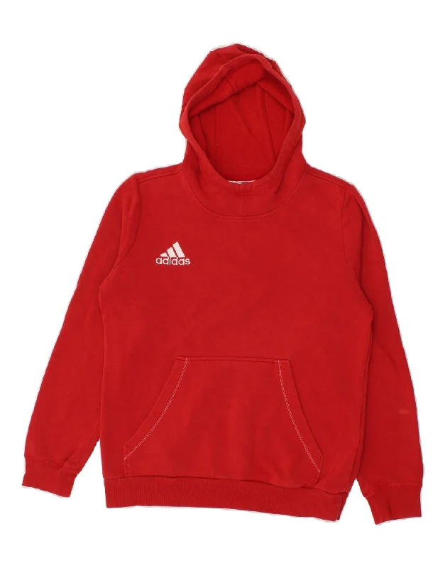 ADIDAS Boys Hoodie Jumper 13-14 Years Red Cotton Hoodie with Stripes Bold Sporty