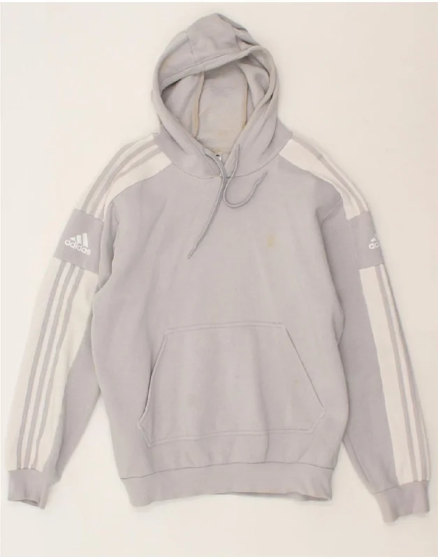 ADIDAS Mens Hoodie Jumper Medium Grey Cotton Hoodie with Drop Shoulder Relaxed Streetwear