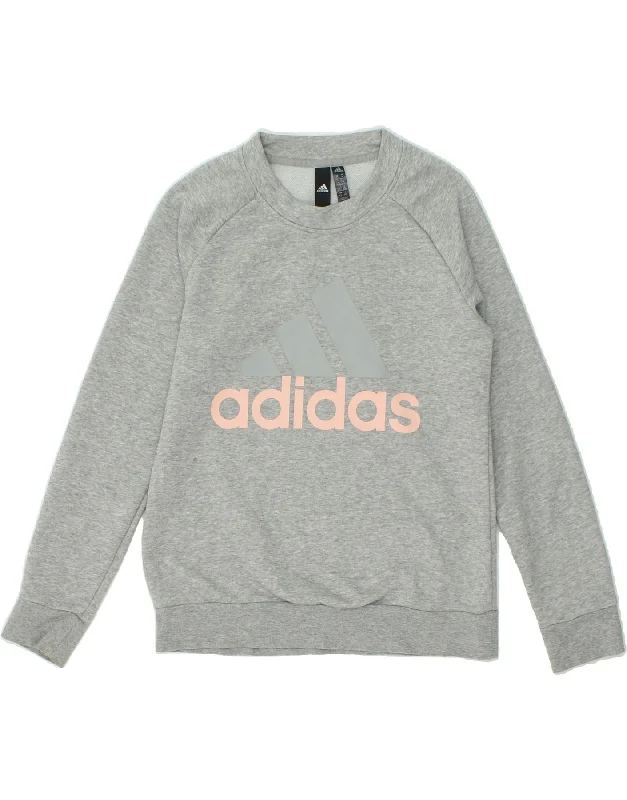 ADIDAS Womens Graphic Sweatshirt Jumper UK 12/14 Medium Grey Cotton Hoodie with Zipper Versatile Modern