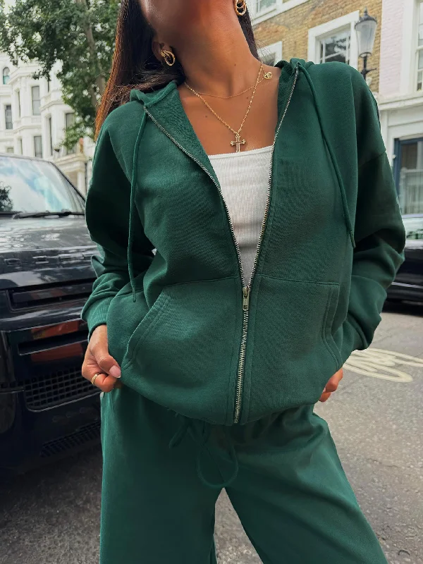 All Day Oversized Hoodie Green Hoodie with Zipper Versatile Modern