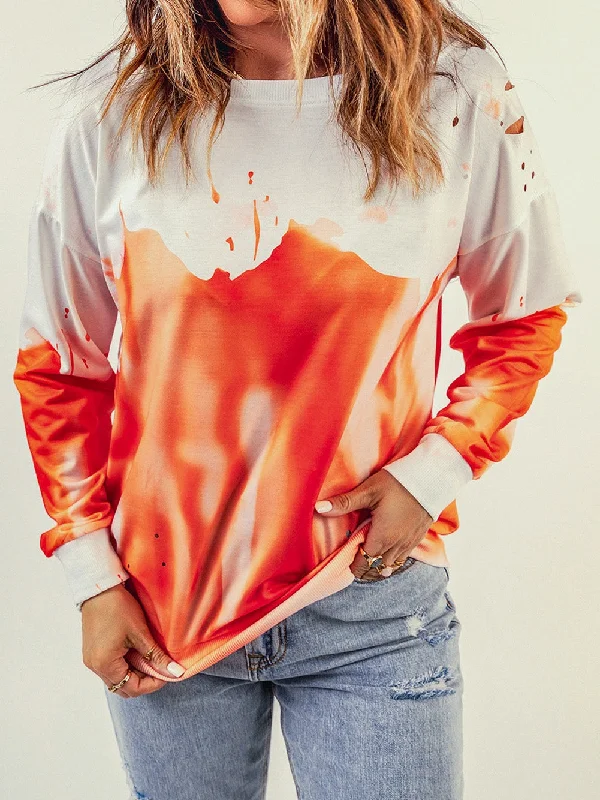 Comfortable Tie-Dye Sweatshirt Hoodie with Hem Patch Decorative Personalized