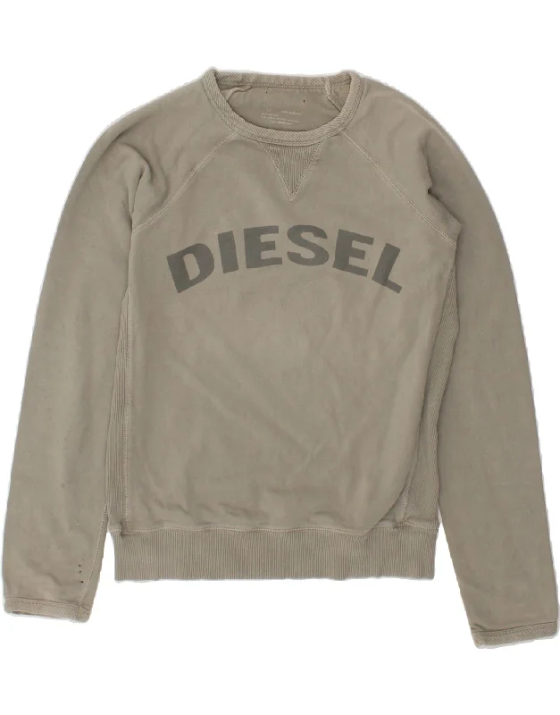 DIESEL Mens Graphic Sweatshirt Jumper Medium Grey Cotton Hooded Sweatshirt Casual Wear Street Style