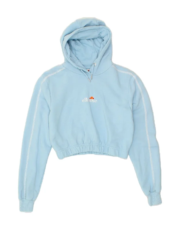 ELLESSE Womens Graphic Hoodie Jumper UK 6 XS Blue Cotton Hoodie with V-Neck Classic Versatile