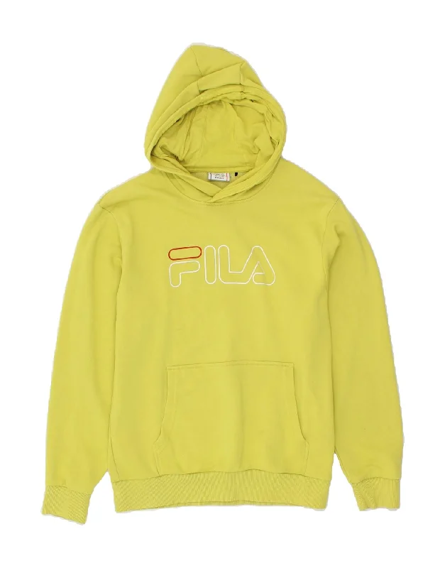 FILA Boys Graphic Hoodie Jumper 13-14 Years Green Cotton Hoodie with Front Slit Layering Stylish