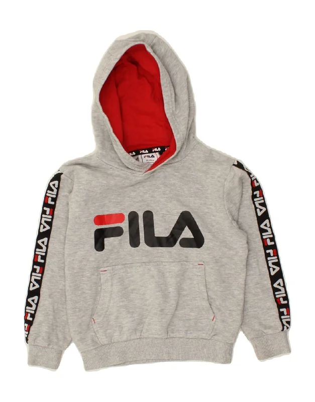 FILA Boys Graphic Hoodie Jumper 5-6 Years Grey Cotton Hoodie with Typography Text Message