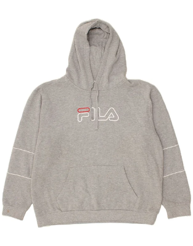 FILA Mens Graphic Hoodie Jumper XL Grey Cotton Hoodie with Gradient Ombre Colorful