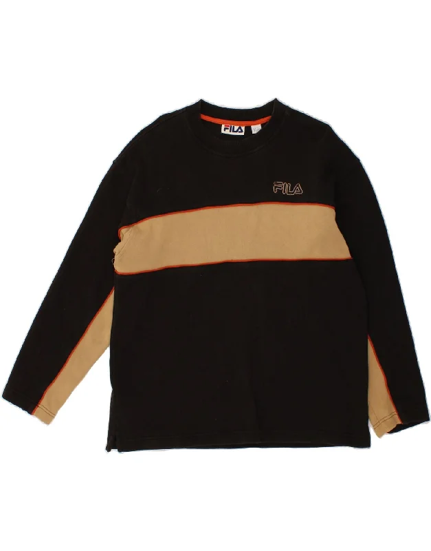 FILA Mens Sweatshirt Jumper IT 46/48 Small Black Colourblock Polyester Hoodie with Hem Elastic Stretchable Comfortable