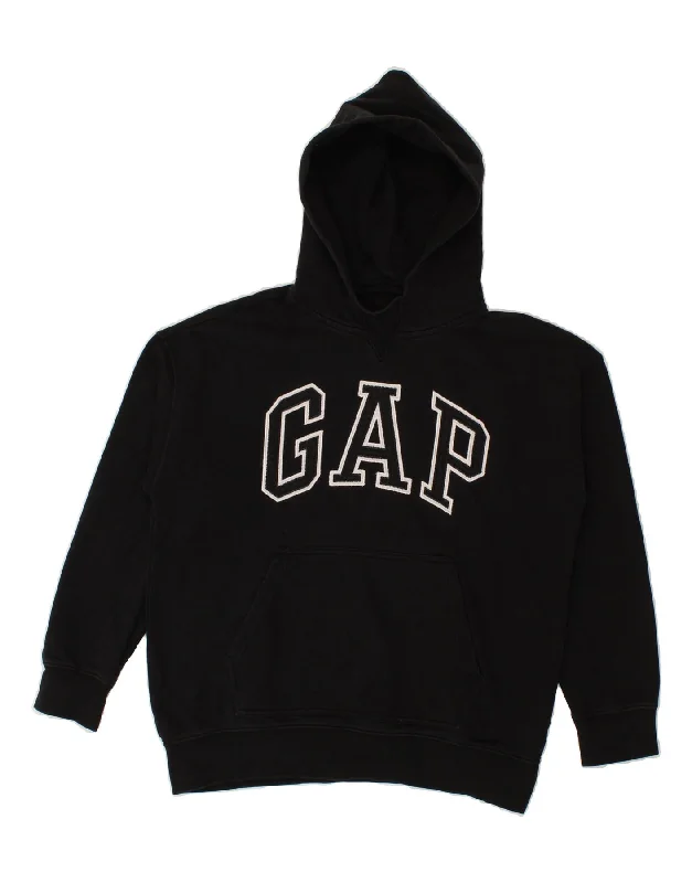 GAP Girls Graphic Hoodie Jumper 11-12 Years Black Cotton Hoodie with Typography Text Message