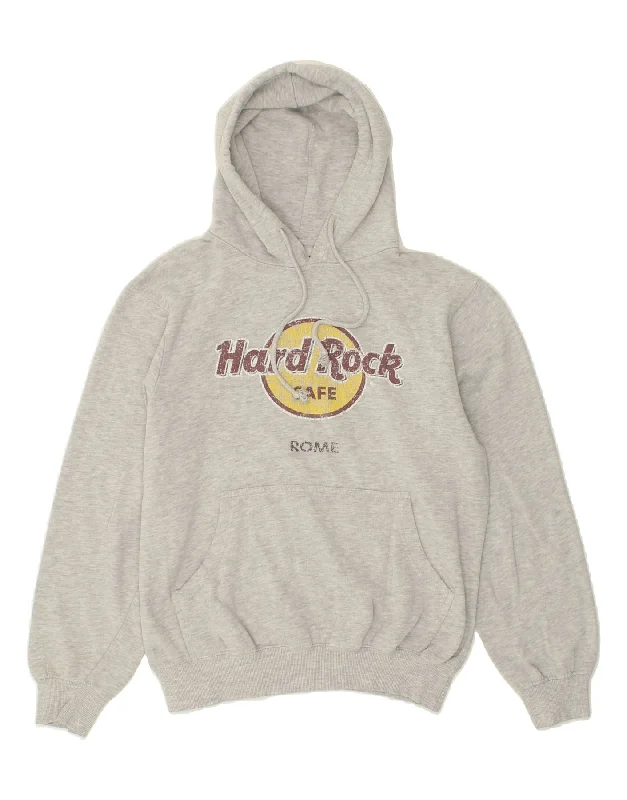 HARD ROCK CAFE Womens Rome Graphic Hoodie Jumper UK 14 Medium Grey Cotton Hoodie with Hem Contrast Bold Stylish